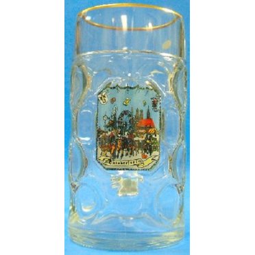 Glass Oktoberfest .5 Liter Dimple Beer Mug with Gold Rim