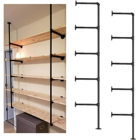 2Pcs 5Tier DIY Open Bookshelf Industrial Wall Mount Iron Pipe Ceiling Hung Shelf  Storage for Kitchen
