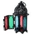 thumbnail image 2 of Farol de vela de hierro antiguo con luz LED cálida para decoración del hogar estilo castillo de vidrio de colores, 2 of 8