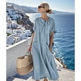 thumbnail image 4 of Robe Maxi Évasée Élégante à Manches Courtes avec Poche à Ruban pour Femmes, Coupe Ample Décontractée, Robe d'Été Bleue G, 4 of 7