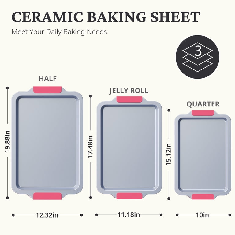 Hongbake 3-Piece Ceramic Nonstick Baking Sheets Red photo 2