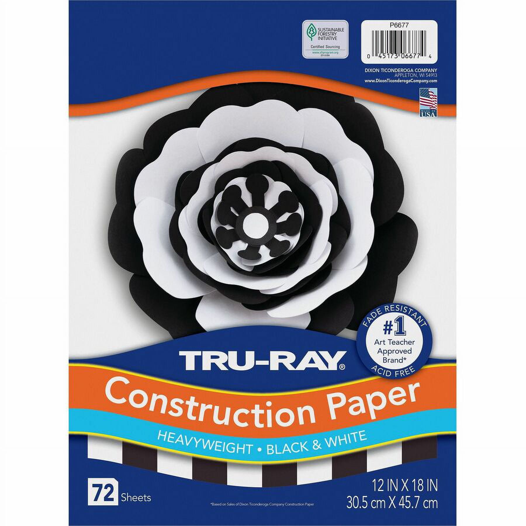 Pacon Tru-Ray Construction Paper - 12 x 18, Black and White, 72 Sheets