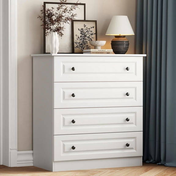 IDEALSOUL Dresser, White Dresser Tall dresser with Large Storage Space, 4 Drawer Dresser for Bedroom, Hallway, Entryway