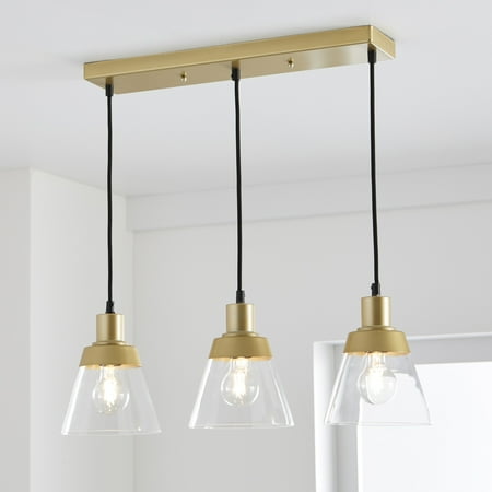 better homes & gardens 25" architectural 3-light island pendant light, gold finish clear glass shades