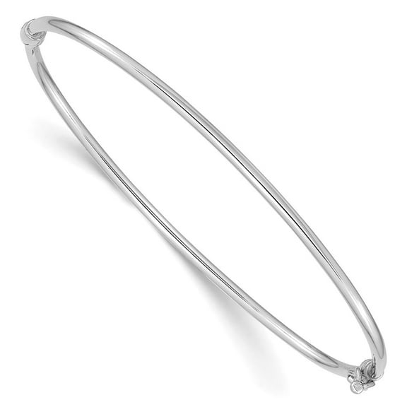 14k White Gold Polished 2.00mm Hinged Oval Bangle Bracelet