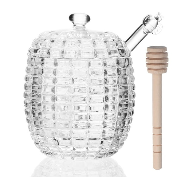 1 Set Honey Jar Clear Glass Honey Jar Kitchen Storage Jar Crystal Honey Pot with Dipper and Lid