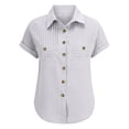 thumbnail image 3 of Breezora Unique Ladies Short Sleeve Shirt with a Detailed Buttoned Lapel and Functional Pleated Pocket Design Offering a Smart Casual Look for Work or Leisure L Size Grey, 3 of 9