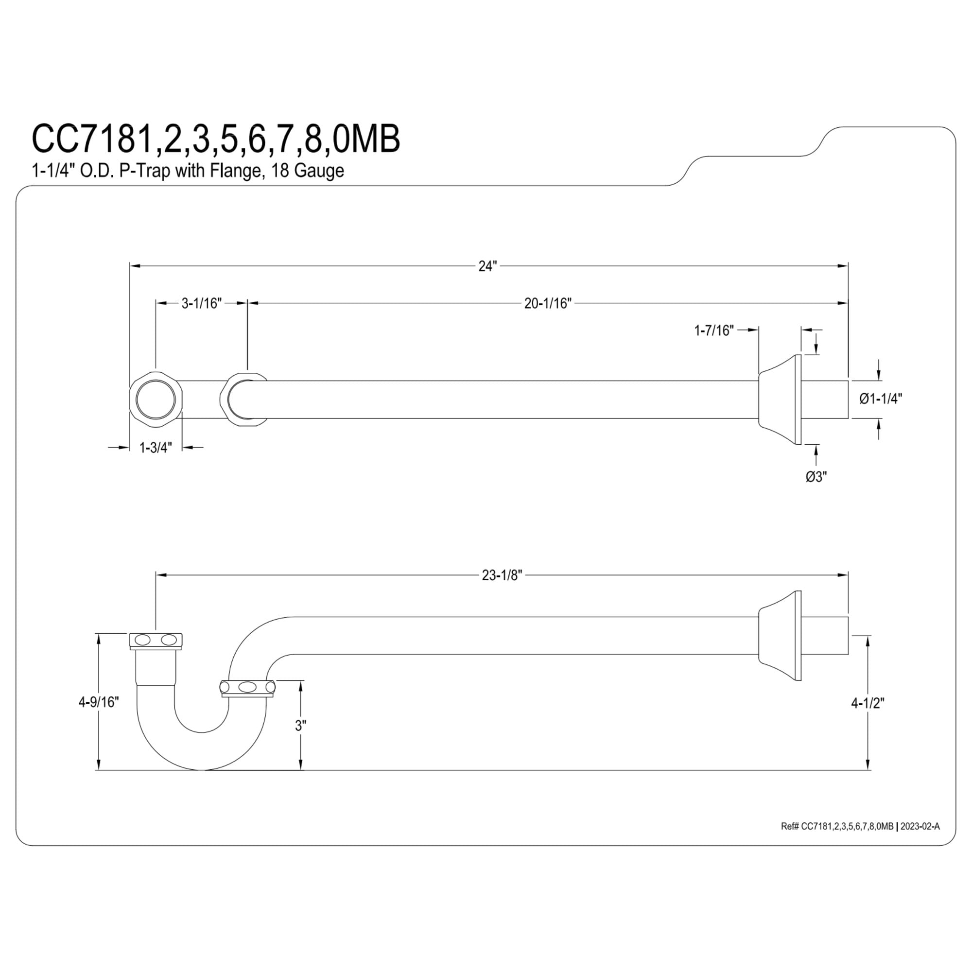 Kingston Brass CC7185 1-1/4" P-Trap with Bell Flange, 24" Length, 18 Gauge, Oil Rubbed Bronze