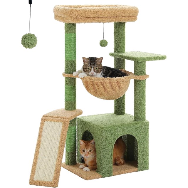 .&#;Cat Tree for Indoor Cats Small Cat Tower with Large Condo Cat Scratching Posts Cozy Hammock and Scratching Ladder for Kittens Pink