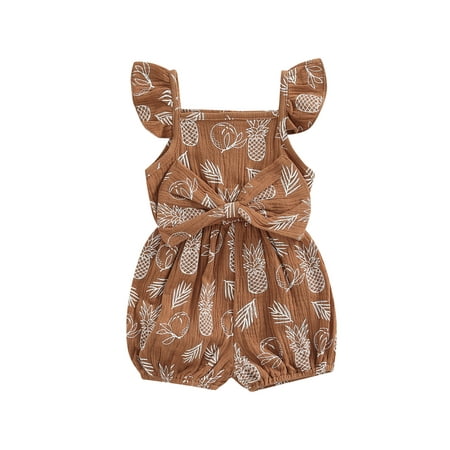 

Canrulo Toddler Baby Girls Ruffle Pineapple One Piece Romper Bodysuit Sleeveless Summer Clothes Brown 3-6 Months