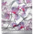 thumbnail image 1 of Soimoi Japan Crepe Satin Fabric Leaves & Orchids Flower Print Fabric by The Yard 42 Inch Wide, 1 of 1