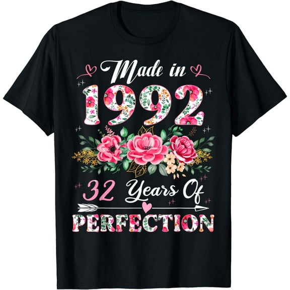 32 Year Old Made In 1992 Floral 32th Birthday Gifts Women T-Shirt