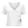 thumbnail image 6 of fatyb Womens Wrap V Neck T Shirts Short Sleeve Slim Crop Tops Plain Tee Casual Summer Going out Tops, 6 of 6