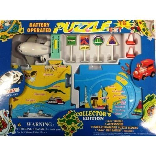 Puzzle Car Set Vehicle Puzzle Battery Operated Air Plane with U.S. Map. Kids Toy Vehicle Play