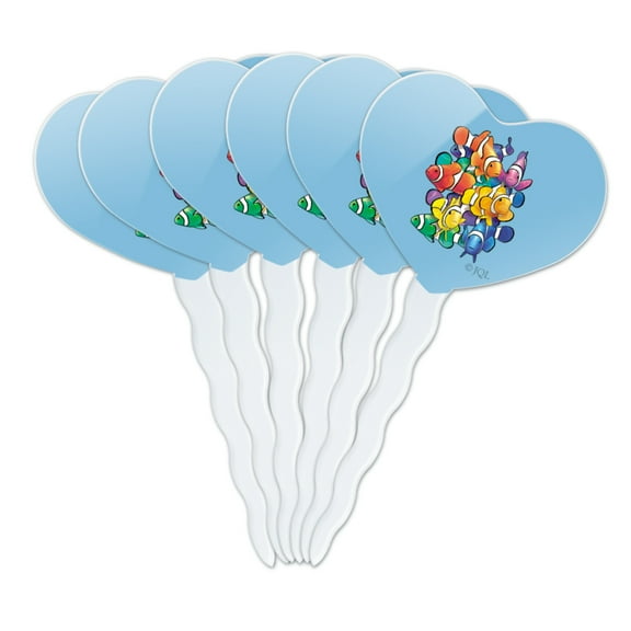 Clowns Clownfish Fish Rainbow Heart Love Cupcake Picks Toppers Decoration Set of 6