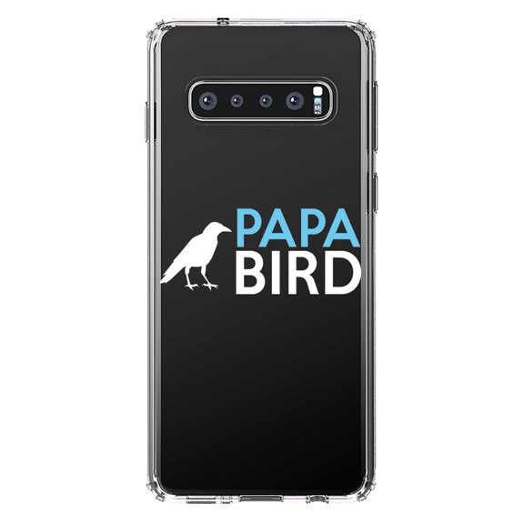 DistinctInk Clear Shockproof Hybrid Case for Samsung Galaxy S10  PLUS (6.4" Screen) - TPU Bumper Acrylic Back Tempered Glass Screen Protector - Papa Bird