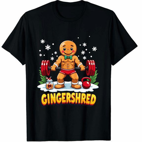 Gingershred Funny Gingerbread Man Gym Bodybuilding Christmas T-Shirt Men and Women