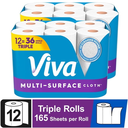 Viva Multi-Surface Cloth Paper Towels, 12 Triple Rolls, 165 Sheets per Roll