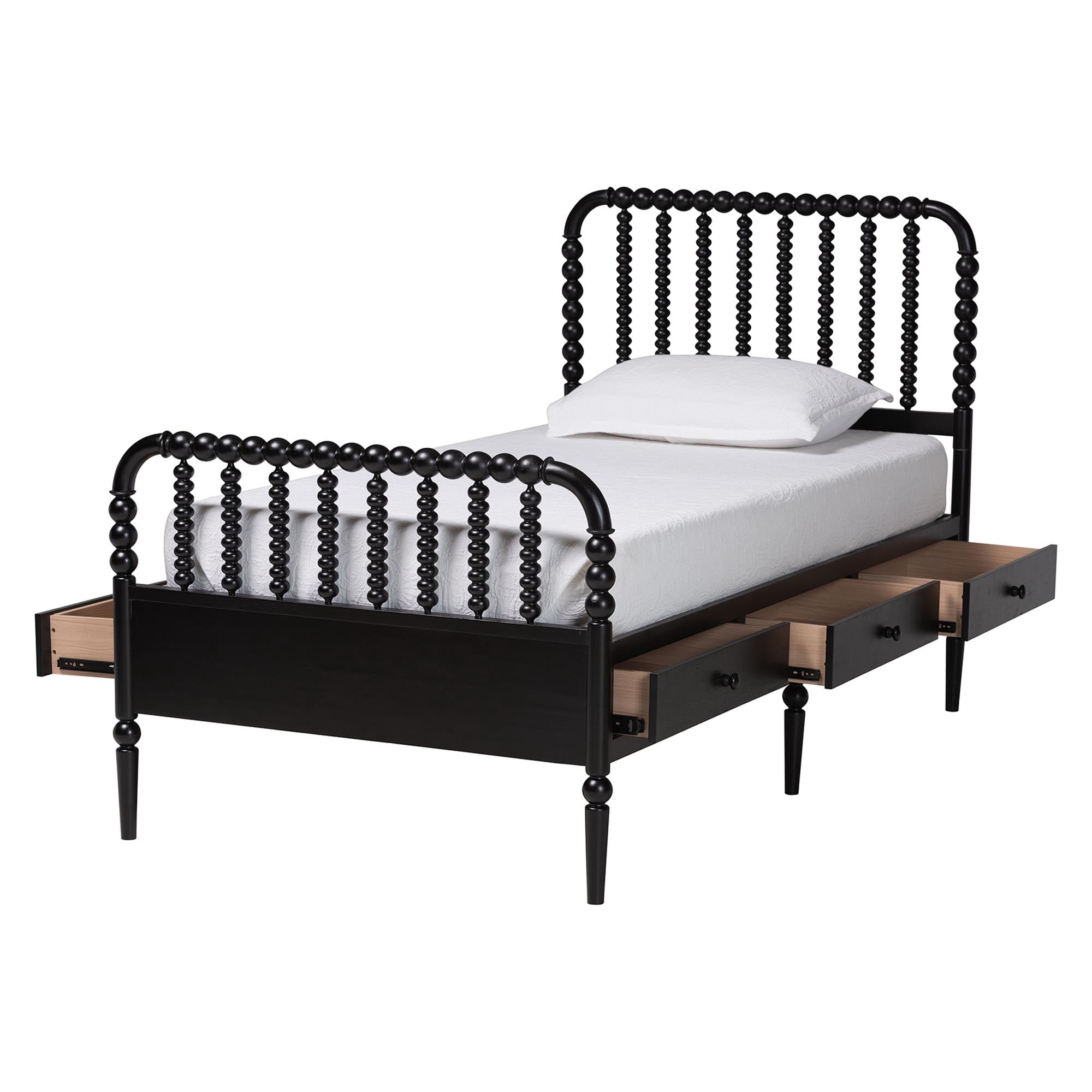 Baxton Studio Lucera Mid-Century Modern Platform Bed, Twin, Black