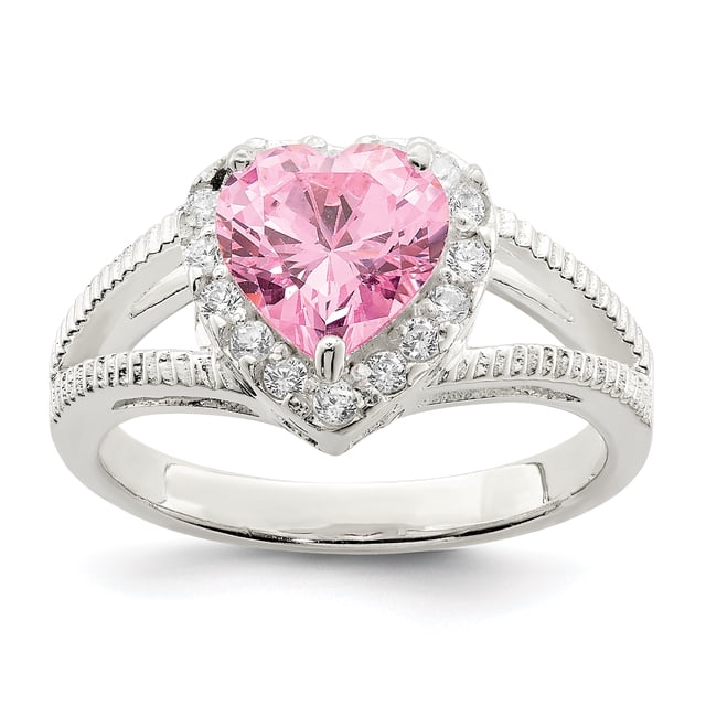 925 Sterling Silver Pink Cubic Zirconia Heart Ring