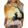 thumbnail image 2 of VKOYWKM Womens Halloween Shirts 3/4 Length Sleeve Womens Tops Fall Crew Neck Loose Witch Graphic T Shirts Halloween Costume, 2 of 5