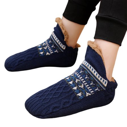 TELOLY Slipper Socks,Fluffy Material Warm Socks for Men,Socks Grip Winter Socks for Men,Navy