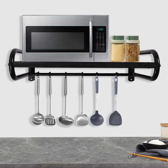 48cm Carbon Steel Wall Mount Shelves Wall Floating Shelf Black For Kitchen,Bathroom and Living Room