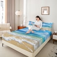 thumbnail image 3 of spefrowx Anime Sunny Coast Bed Sheets for Adult, Wave Cloud Summer Beach Full Size Sheets, 4pcs, 1 Flat Sheet, 1 Fitted Sheet and 2 Pillowcases, 3 of 5