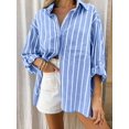 thumbnail image 5 of Women'S Classic-Fit Long Sleeve Shirt Button-Down Long Sleeve Casual Blouse Shirt Blue L, 5 of 8