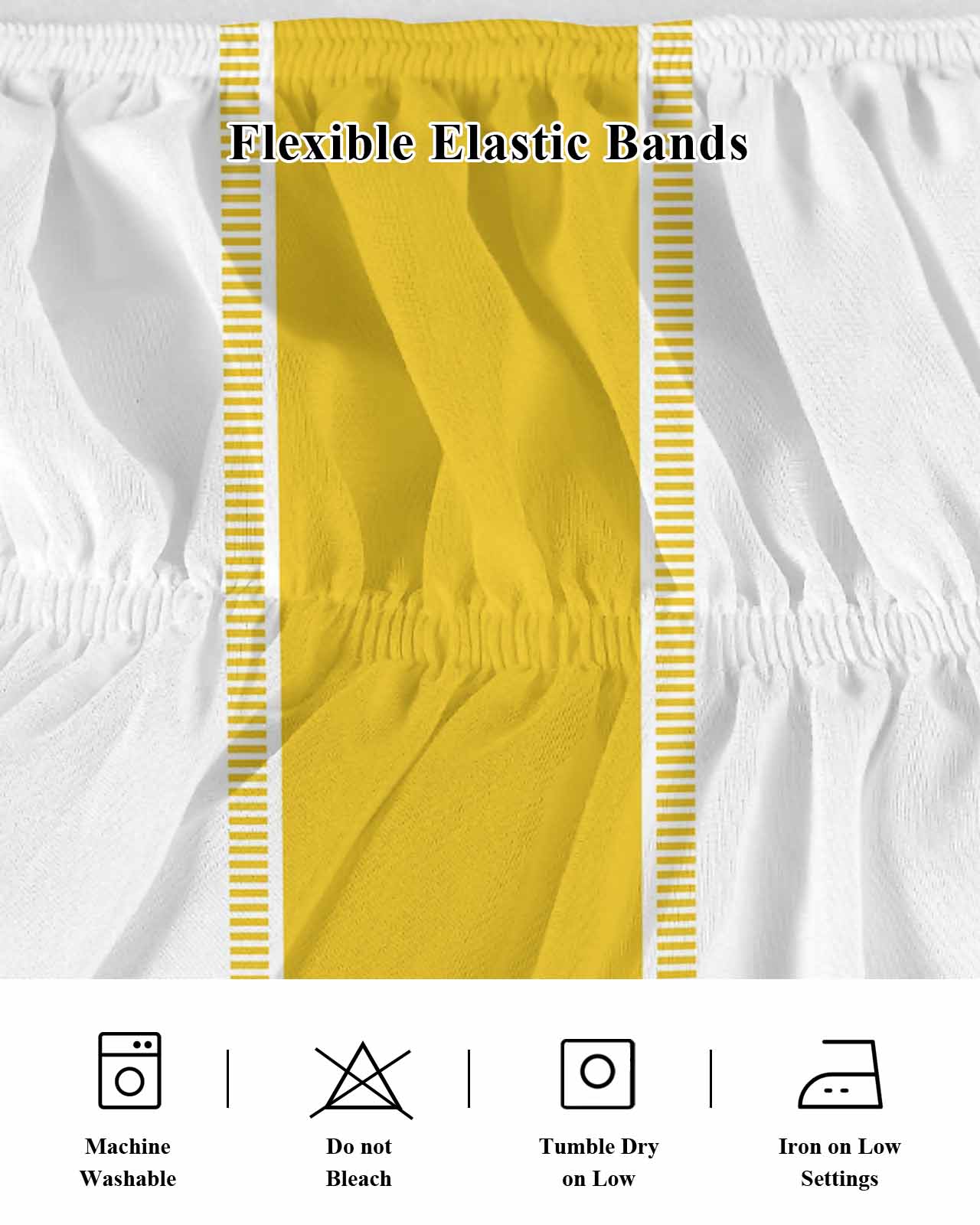 Yellow Stripes Bed Skirt Bed Skirts Queen Size 16 Inch Drop, Wrap Around Dust Ruffle&nbsp;Bedskirt with Adjustable Elastic Belt for Queen Size Beds
