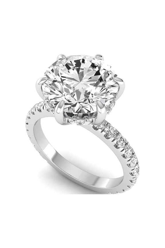 4 Ct Lab Grown Diamond Engagement Ring for Women, IGI Certified F Color VVS2 Clarity Round Cut Hidden Halo 14K White Gold Wedding Ring 7 US