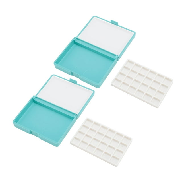 Caja de acuarela portátil de 2 piezas, desmontable, fácil de limpiar, compacta, mini paleta de acuarela para artistas principiantes, caja azul, 24 cuadrículas