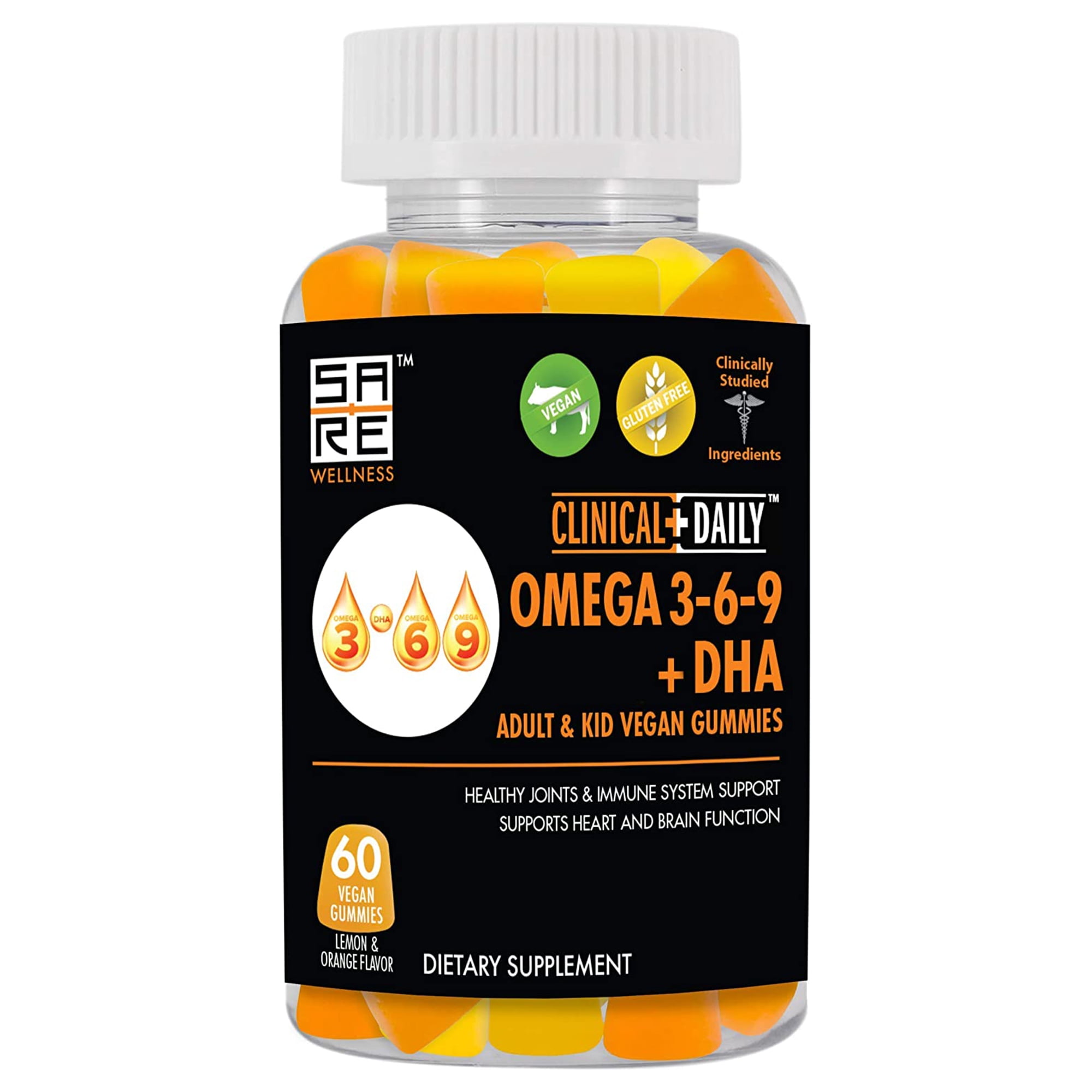 Clinical Daily Vegan Omega 3 6 9 Supplement DHA Gummies for Adults and Kids 60 Count
