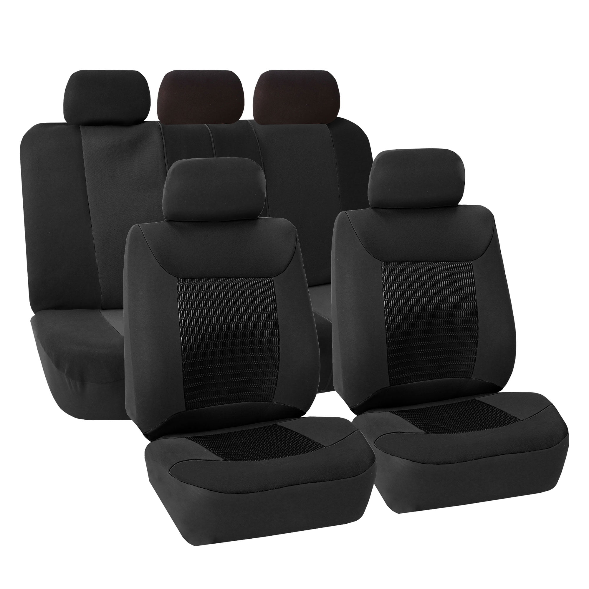 FH Group Premium Fabric Black Full Set Airbag Compatible Seat Covers