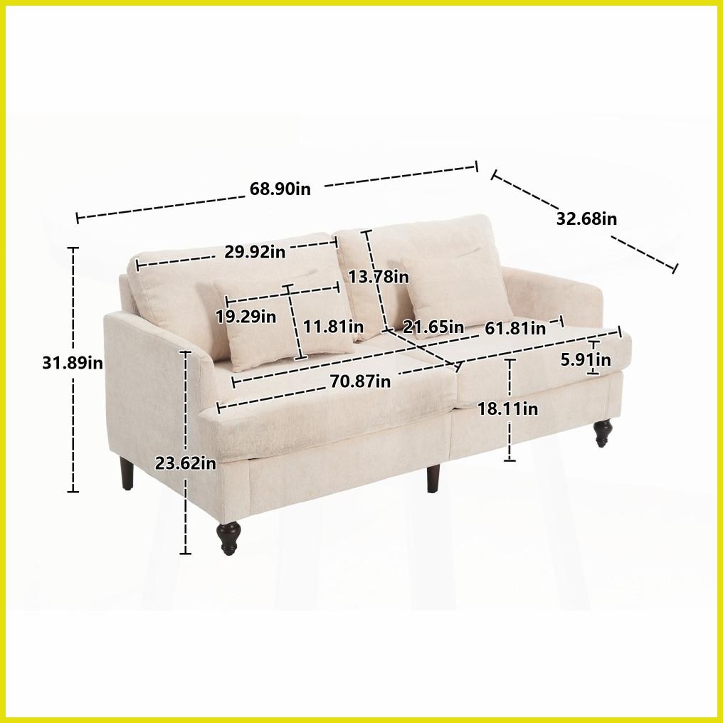 Mid Century Modern Chenille 2-Seat Loveseat Sofa – Solid Wood Frame for Living Room & Bedroom