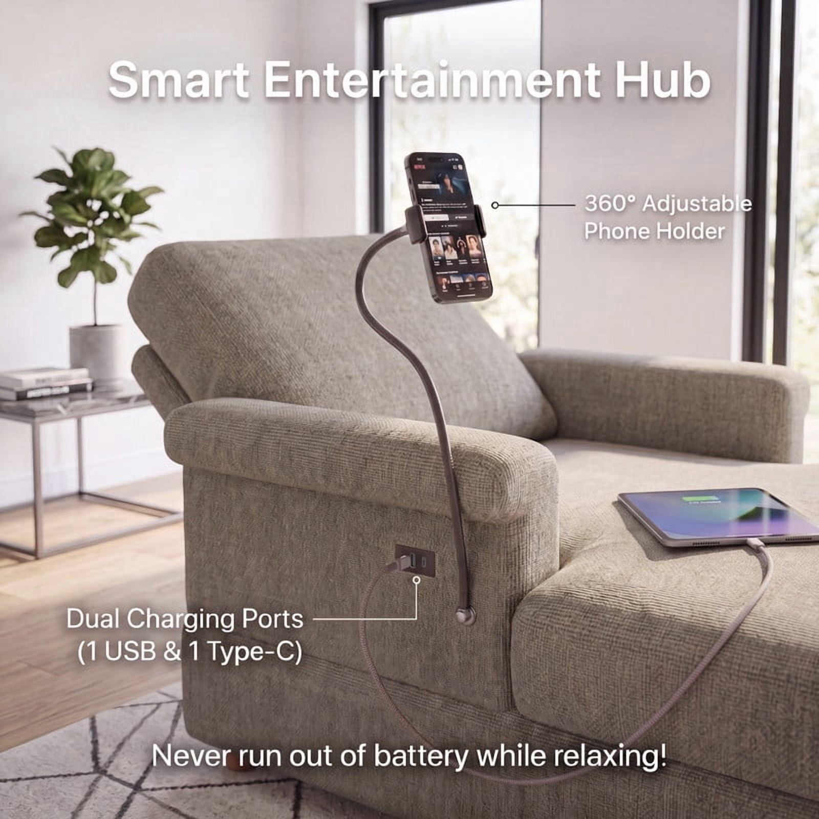 Gewnee Oversized Chaise Lounge Chair Indoor, Upholstered Sofa Bed with Phone Holder&USB Ports, Deep Seat Sofa Single Sleeper for Living Room (Little Brown)