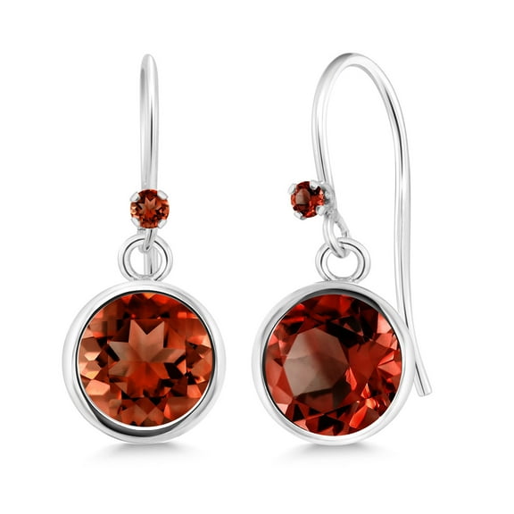 Gem Stone King 925 Sterling Silver Red Garnet 925 Sterling Silver Dangle Earrings for Women (2.03 cttw, Round 6MM)