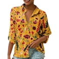thumbnail image 4 of Sonducket Blusa informal con botones de manga larga y estampado de gasa para mujer Prendas para la parte del cuerpo Amarillo METRO, 4 of 6