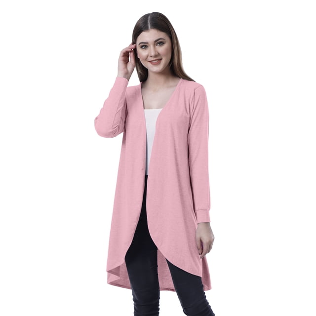 Moomaya Cardigan Long en Coton à Manches Longues Hi-Lo pour Femmes