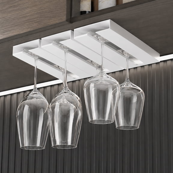 Under Cabinet Wine Glass Rack, Punch-Free Stemware Holder Under Shelf, Space Saving Wine Glass Hanger