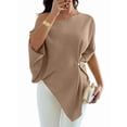 thumbnail image 3 of Women's Off Shoulder Asymmetrical Tops Dressy Dolman Sleeve Ruched Going Out Blouse Dress Top Khaki XXL, 3 of 9