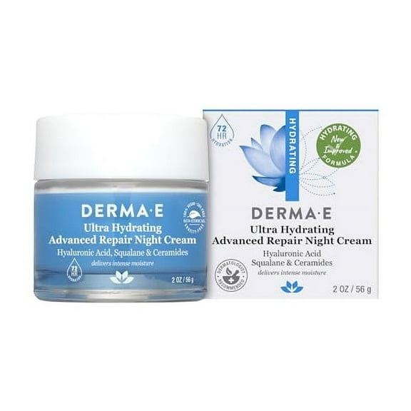 DERMA-E Hydrating Night Cream â€“ Overnight Face Moisturizer with Anti-Aging Hyaluronic and Green Tea Acid to Smooth and Nourish, 2 Oz