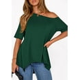 thumbnail image 4 of PRETTYGARDEN Off The Shoulder Tops for Women Summer Short Sleeve Asymmetrical Oversized Tee Shirts Casual Spring Clothes, 4 of 10