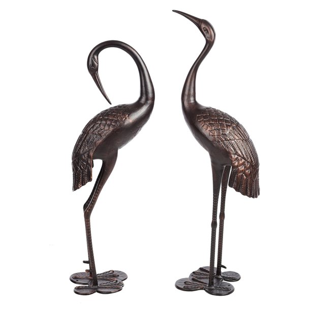 HGC Antique Bronze Garden Crane Statue Set of 2