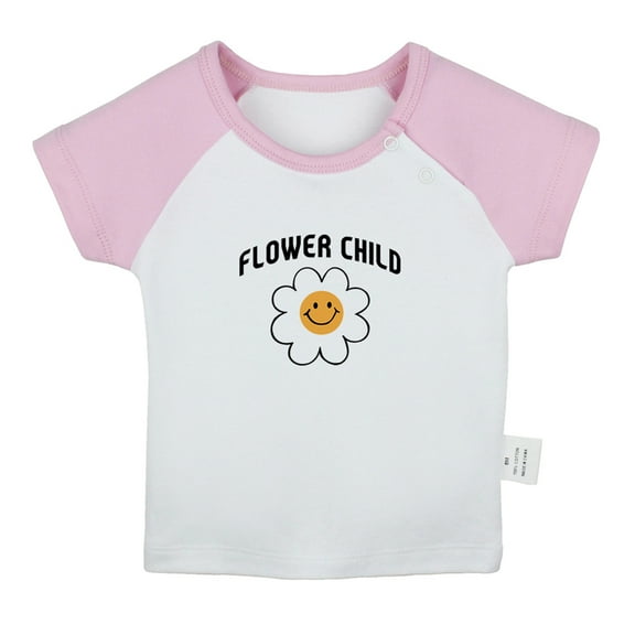 Flower Child Funny T shirt For Baby, Newborn Babies T-shirts, Infant Tops, 0-24M Kids Graphic Tees Clothing (Short Pink Raglan T-shirt, 0-6 Months)