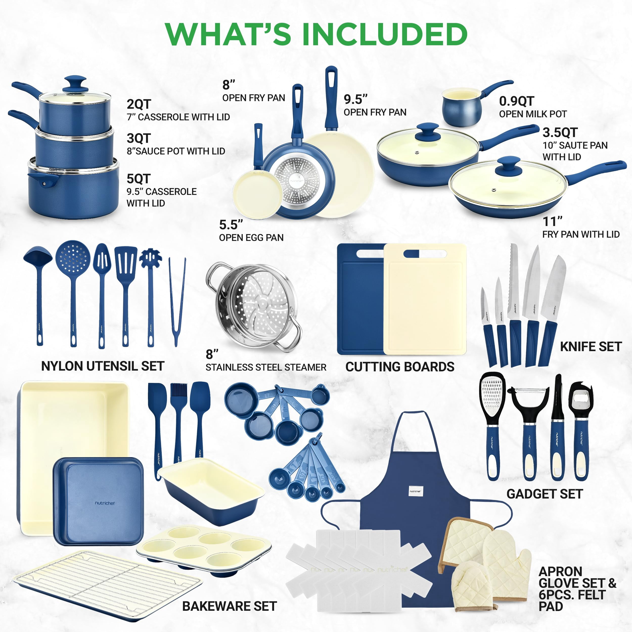 Nutrichef 183 NutriChef 54 Pcs. Home Kitchen Cookware, Kitchen Tools, and Bakeware Set