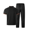 thumbnail image 5 of mihongmao Summer Mens Outfits Gym Sets Vacation Outfits Men's Solid Color Short Sleeve V-neck Pocket T-shirt Straight Pants Set Black S, 5 of 5
