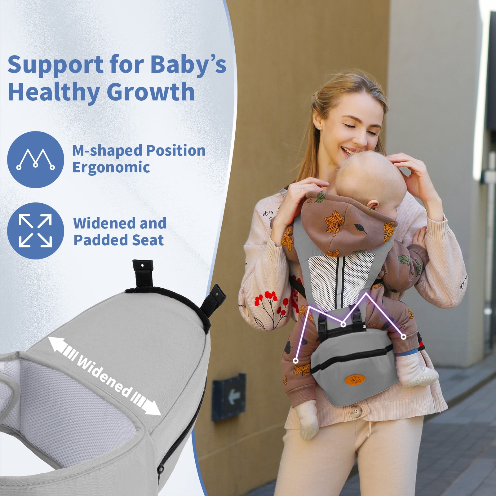 Babyltrl 6-in-1 Baby Carrier with Hip Seat,Ergonomic Infant Carrier Backpack,Breathable Wrap Seat for Newborn Toddlers up to 44 lbs,Gray