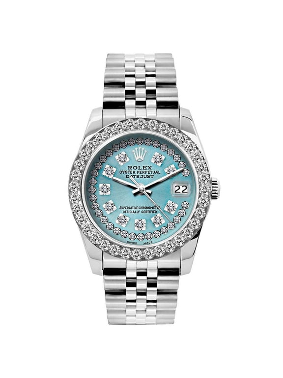 Pre-Owned Rolex Datejust 26MM 6916 Ice Blue Diamond Dial Diamond Bezel Stainless Steel Jubilee Bracelet 1.2ct