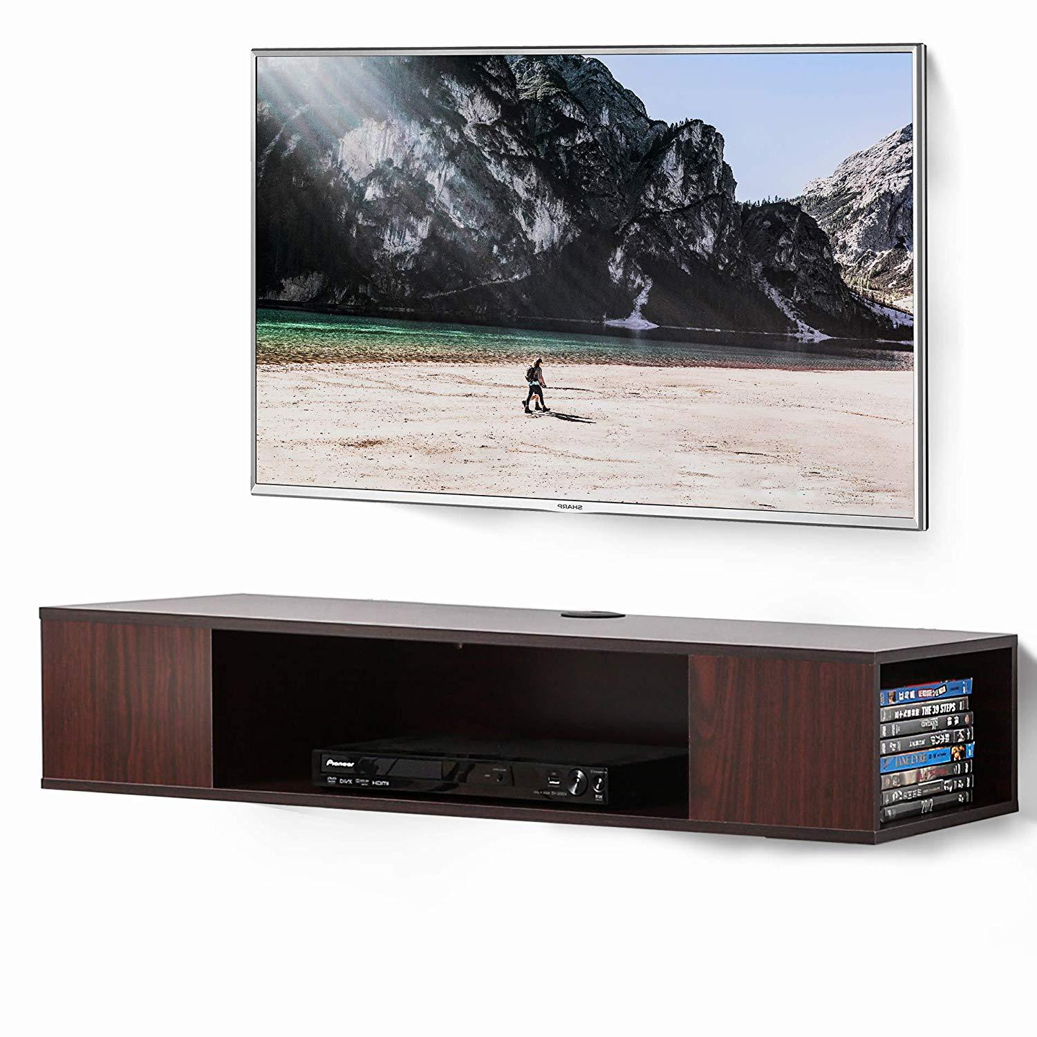 FITUEYES Floating TV Stand Wall Mounted Wood Media Console Entertainment Center Shelf Walnut